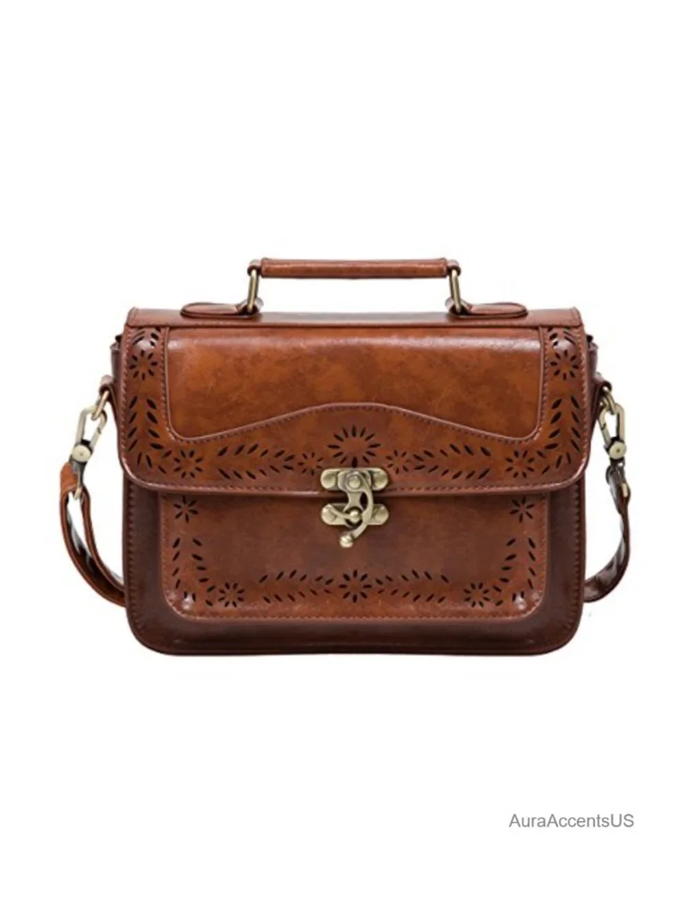 Vintage PU Leather Satchel Crossbody Bag Work Messenger